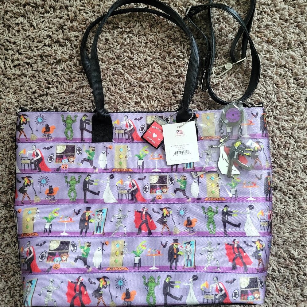Harveys Seatbelt Bags Modster Mash tote Halloween purple charms & tags